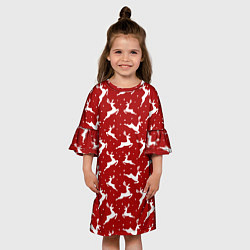 Платье клеш для девочки Красный паттерн с новогодними оленями, цвет: 3D-принт — фото 2
