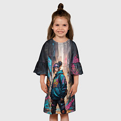 Платье клеш для девочки Японская девушка в худи, цвет: 3D-принт — фото 2