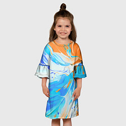 Платье клеш для девочки Голубая и оранжевая краска, цвет: 3D-принт — фото 2