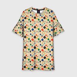 Платье клеш для девочки Разноцветные ёлочные игрушки, цвет: 3D-принт