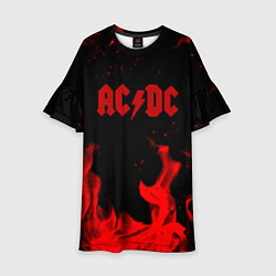 Платье клеш для девочки AC DC огненный стиль, цвет: 3D-принт