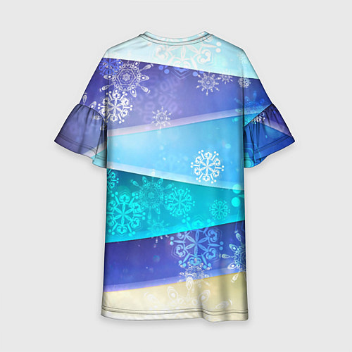 Детское платье Абстрактный синий волнистый фон со снежинками / 3D-принт – фото 2