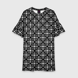 Платье клеш для девочки Черно белый геометрический клетчатый узор, цвет: 3D-принт