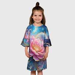 Платье клеш для девочки Цветок в космосе, цвет: 3D-принт — фото 2