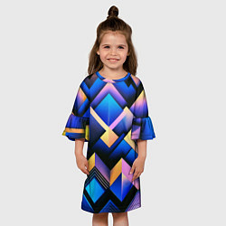Платье клеш для девочки Неоновые абстрактные горы, цвет: 3D-принт — фото 2