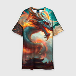 Платье клеш для девочки Мифический дракон 2024, цвет: 3D-принт