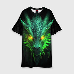 Платье клеш для девочки Светящийся зеленый дракон 2024, цвет: 3D-принт