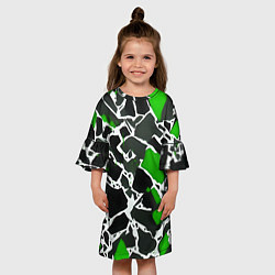 Платье клеш для девочки Кляксы чёрные и зелёные, цвет: 3D-принт — фото 2