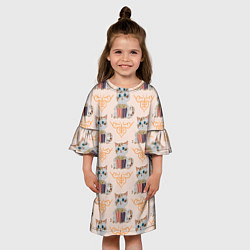 Платье клеш для девочки Котенок с попкорном и сердечко завитушка, цвет: 3D-принт — фото 2