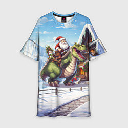 Платье клеш для девочки Санта на драконе 2024, цвет: 3D-принт