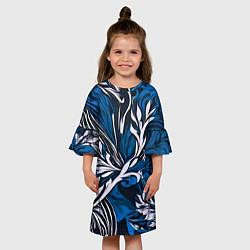 Платье клеш для девочки Синий и белый узор на чёрном фоне, цвет: 3D-принт — фото 2