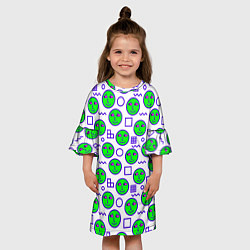 Платье клеш для девочки Green smiley face, цвет: 3D-принт — фото 2