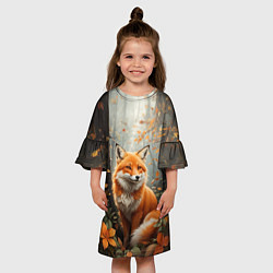 Платье клеш для девочки Лиса в осеннем лесу, цвет: 3D-принт — фото 2