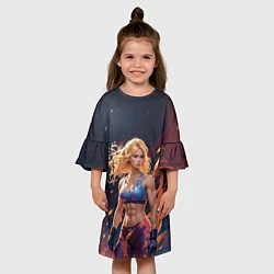 Платье клеш для девочки Девушка-боец ММА, цвет: 3D-принт — фото 2