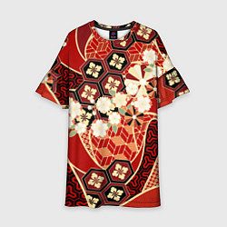 Платье клеш для девочки Японские хризантемы с сакурой, цвет: 3D-принт