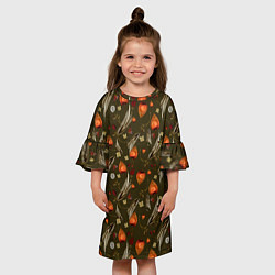 Платье клеш для девочки Перья и физалис green, цвет: 3D-принт — фото 2