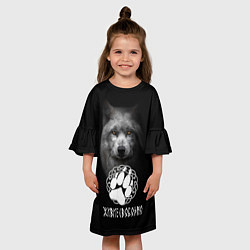 Платье клеш для девочки Свободный славянский волк, цвет: 3D-принт — фото 2