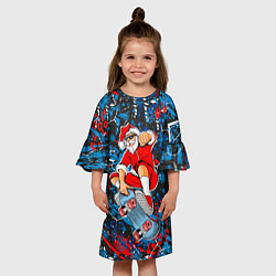 Платье клеш для девочки Санта Клаус на скейтборде, цвет: 3D-принт — фото 2