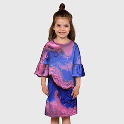 Платье клеш для девочки Розовая пена на синей краске, цвет: 3D-принт — фото 2
