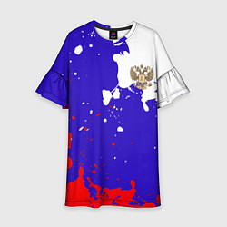 Платье клеш для девочки Российский герб на триколоре, цвет: 3D-принт