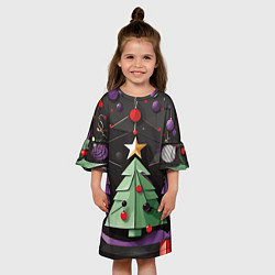 Платье клеш для девочки Оригамная елка, цвет: 3D-принт — фото 2