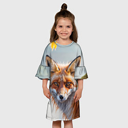 Платье клеш для девочки Лиса с осенними листьями, цвет: 3D-принт — фото 2
