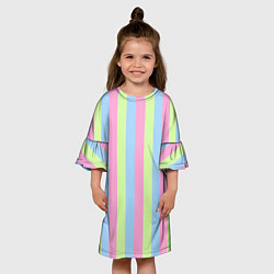 Платье клеш для девочки Полосатый сине-зелёно-розовый, цвет: 3D-принт — фото 2