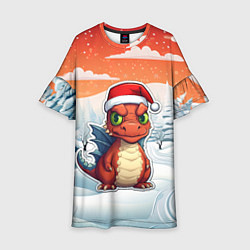 Платье клеш для девочки Маленький новогодний милый дракоша 2024, цвет: 3D-принт