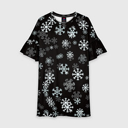 Платье клеш для девочки Снежинки белые на черном, цвет: 3D-принт