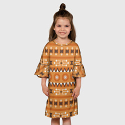 Платье клеш для девочки Brown tribal geometric, цвет: 3D-принт — фото 2
