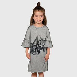 Платье клеш для девочки Французские бульдоги пара, цвет: 3D-принт — фото 2