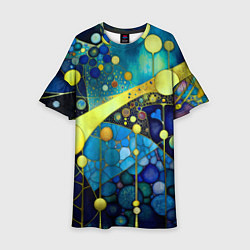 Платье клеш для девочки Абстракция в жёлто синих тонах с кругами и линиями, цвет: 3D-принт