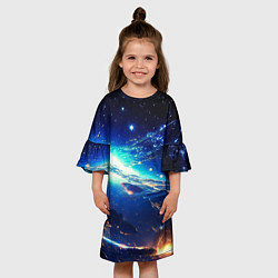 Платье клеш для девочки Млечный путь - глубокий космос, цвет: 3D-принт — фото 2