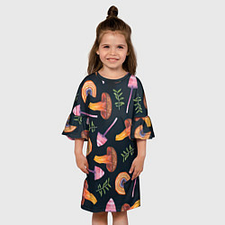 Платье клеш для девочки Goblincore - болотные грибы, цвет: 3D-принт — фото 2