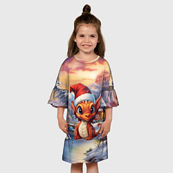 Платье клеш для девочки Дракон снегозавр, цвет: 3D-принт — фото 2
