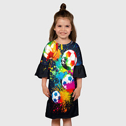 Платье клеш для девочки Разноцветные футбольные мячи, цвет: 3D-принт — фото 2