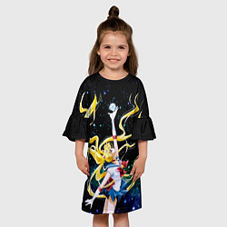 Платье клеш для девочки Сейлор Мун - космос, цвет: 3D-принт — фото 2