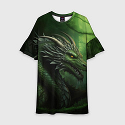 Платье клеш для девочки Зеленый дракон символ 2024, цвет: 3D-принт