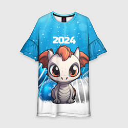 Платье клеш для девочки Белый дракон с новогодними шариками, цвет: 3D-принт