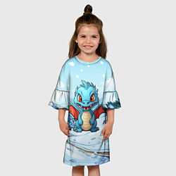 Платье клеш для девочки Дракон на зимнем заснеженном фоне, цвет: 3D-принт — фото 2