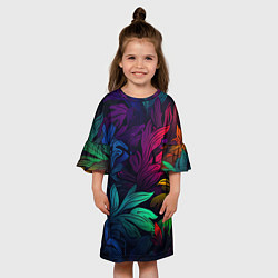 Платье клеш для девочки Яркие абстрактные листья, цвет: 3D-принт — фото 2