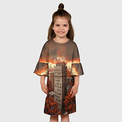 Платье клеш для девочки Небоскреб в осеннем городе, цвет: 3D-принт — фото 2