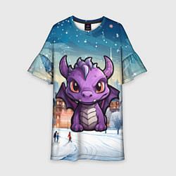 Платье клеш для девочки Фиолетовый недовольный дракон, цвет: 3D-принт
