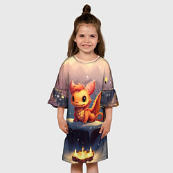 Платье клеш для девочки Дракон чудо-хранитель праздника, цвет: 3D-принт — фото 2