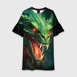 Платье клеш для девочки Древний злой зеленый дракон, цвет: 3D-принт