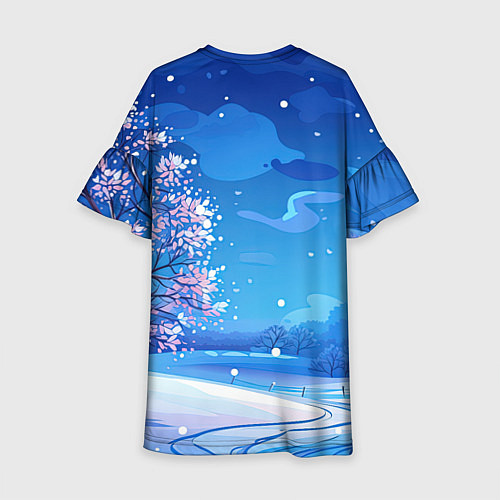 Детское платье Зеленый дракон в зимнем парке / 3D-принт – фото 2