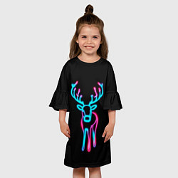 Платье клеш для девочки Неоновый олень на чёрном фоне, цвет: 3D-принт — фото 2