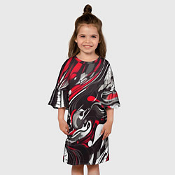Платье клеш для девочки Красно-белые волны, цвет: 3D-принт — фото 2