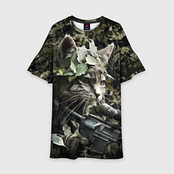 Платье клеш для девочки Кот снайпер в камуфляже, цвет: 3D-принт