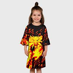 Платье клеш для девочки Ведьмак огненное лого, цвет: 3D-принт — фото 2